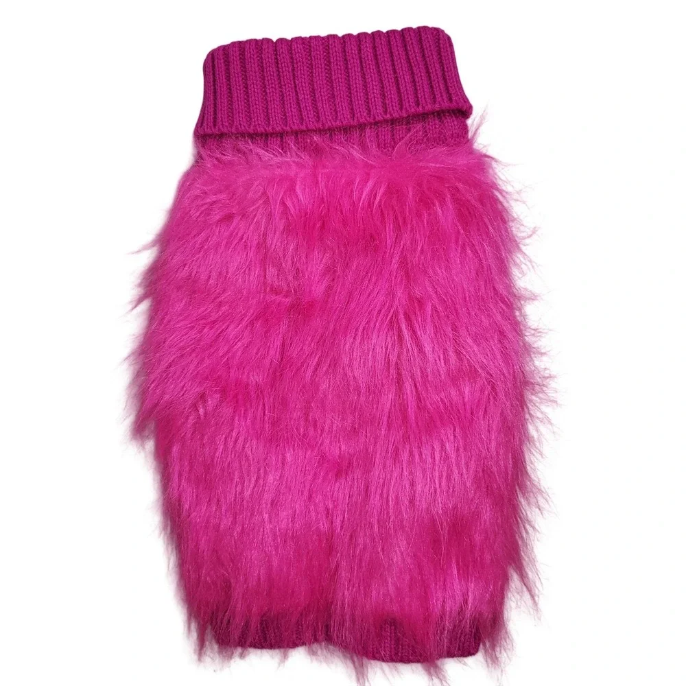 Fabdog Pink Faux Fur ~ Fuzzy‎ Furry Dog Sweater, Pet Clothes